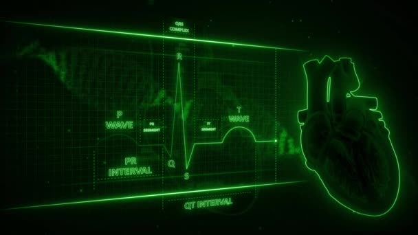画面上の緑の心臓波 — ストック動画