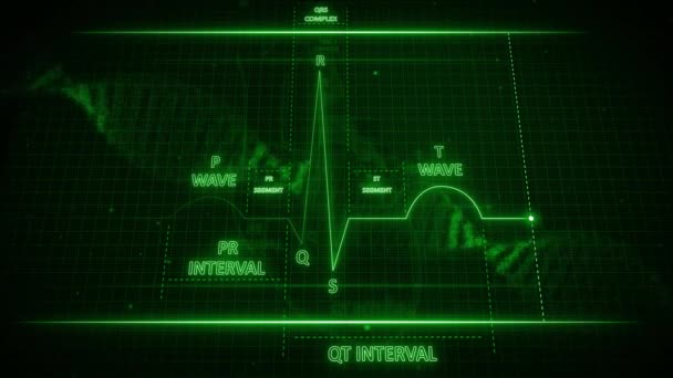 Green Cardiogram Waves Screen — Stock Video
