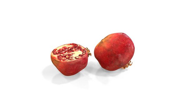 ripe red pomegranate fruit isolated on white background