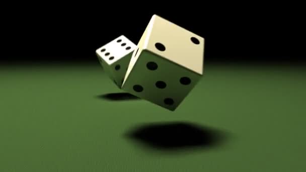 Two dices rolling on green table — Stock Video