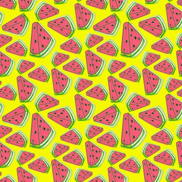 Watermelons Slices Pattern Seamless Vector Background — Stok Vektör