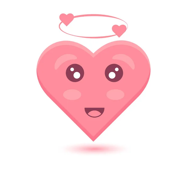 Coração Bonito Kawaii Emoji Feliz Ícone Vetor Dia Dos Namorados — Vetor de Stock