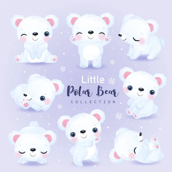 Adorable baby polar bear clipart set in watercolor