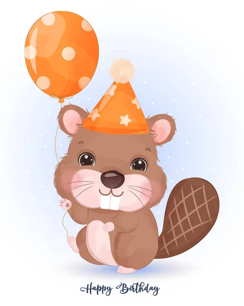 Cute Little Beaver Birthday — Stock vektor