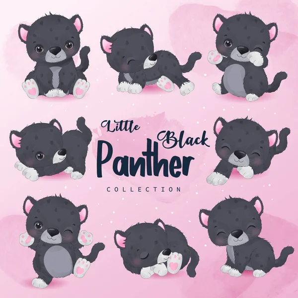 Cute Baby Phanters Clipart Zestaw Akwareli — Wektor stockowy