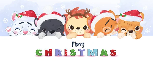 Adorable Animals Illustration Christmas Decoration — Stock Vector