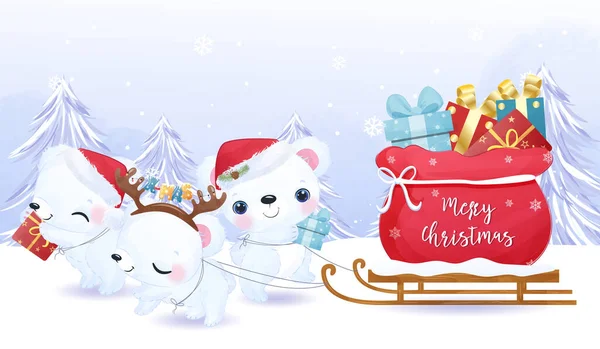 Schattige Kleine Ijsbeer Aquarel Illustratie Voor Kerst Decoratie — Stockvector