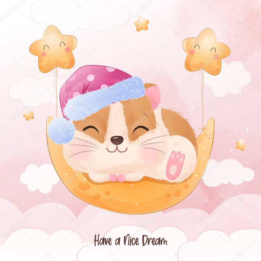 cute little hamster in watercolor illustration