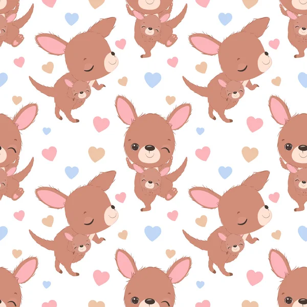 Cute Kangaroo Seamless Pattern — Stock Vector