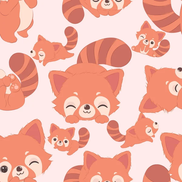 可愛い赤いパンダのシームレスなパターン — ストックベクタ