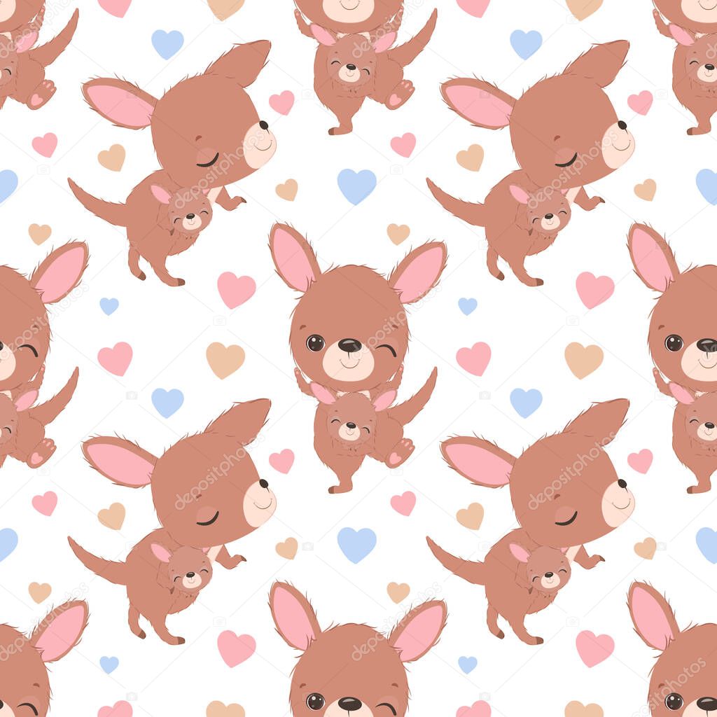 Cute kangaroo seamless pattern