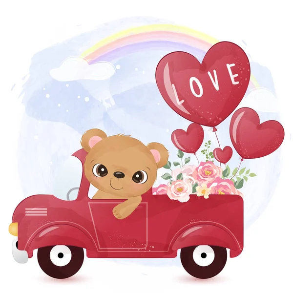Cute Baby Bear Illustration Valentine Decoration — Image vectorielle