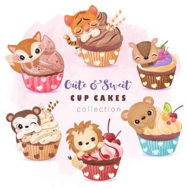 Cute cup cake with animals