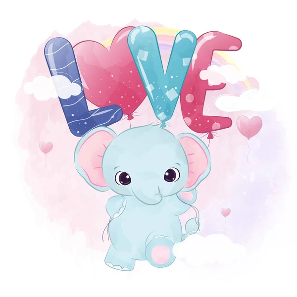 stock vector Cute baby elephant illustration for valentine decoration