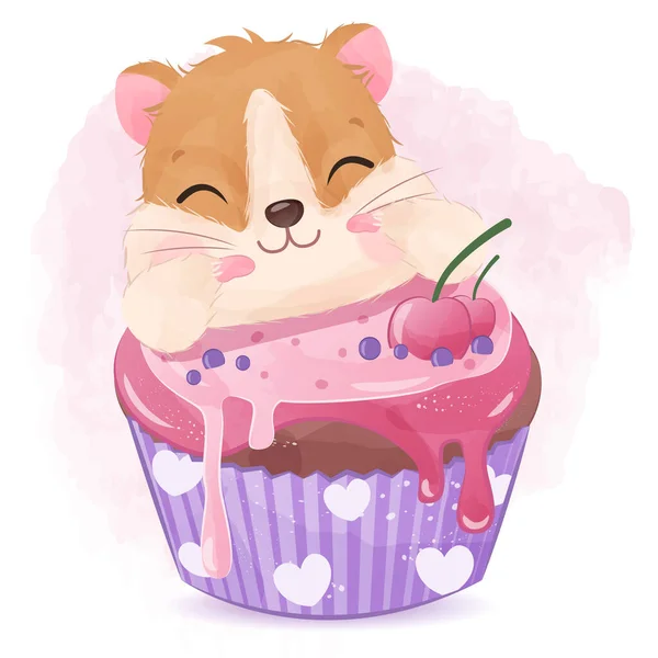 Cute Hamster Cup Cake — Stock Vector