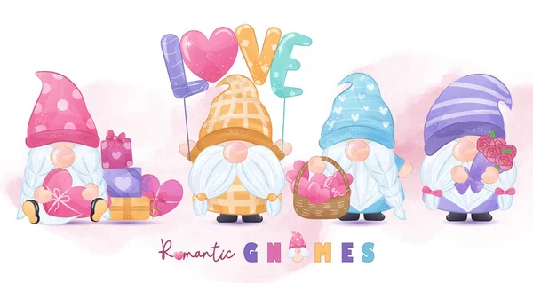 Adorable Romantic Gnomes Valentine Decoration — стоковый вектор
