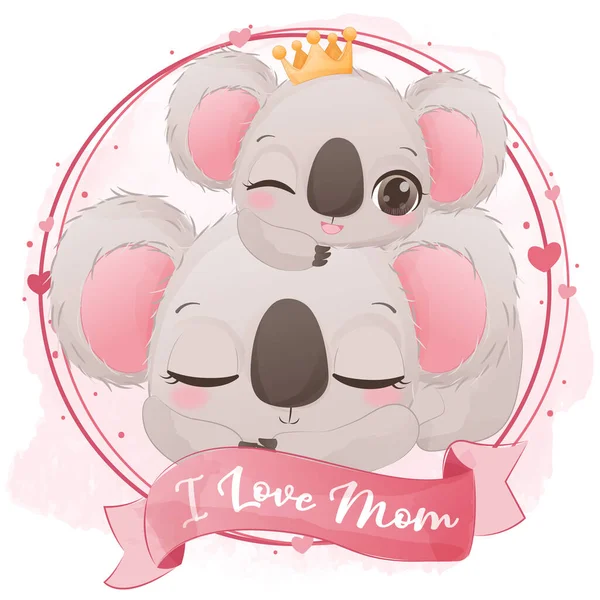 Linda Mamá Bebé Koala Ilustración — Vector de stock