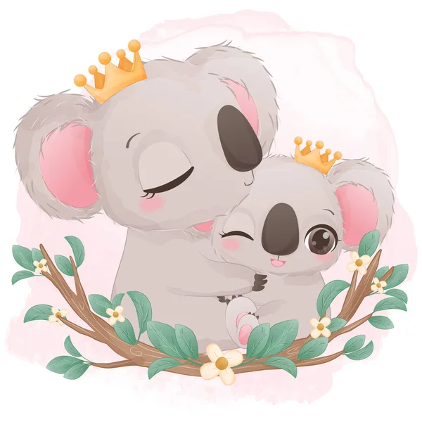 Bonito Mãe Bebê Koala Ilustração — Vetor de Stock