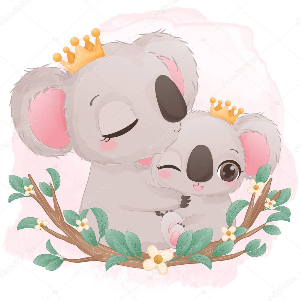 Cute mom and baby koala illustration