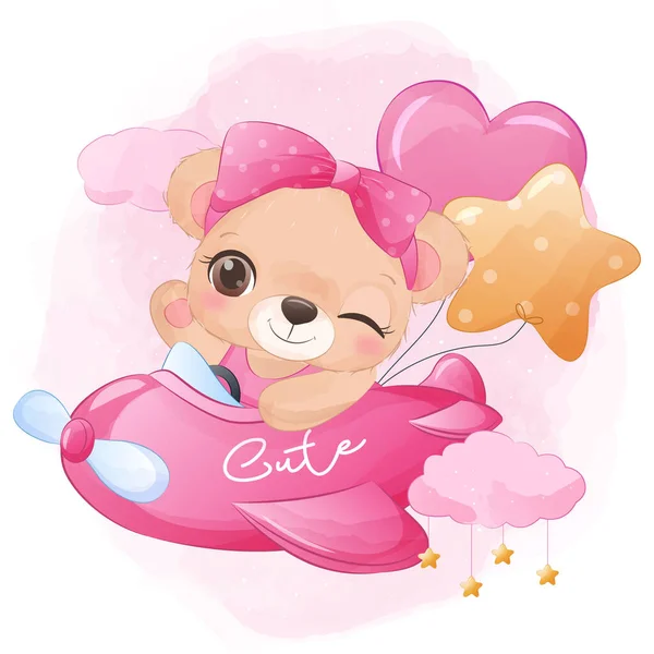 Cute Baby Bear Akwareli Ilustracji — Wektor stockowy