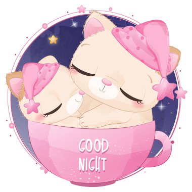 Küçük kız için sevimli uyuyan kedi resmi.