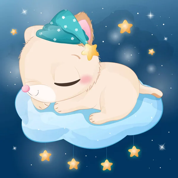 Cute sleeping kitten illustration for baby boy — Image vectorielle