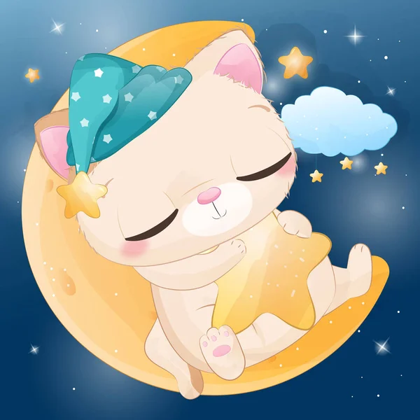 Bonito dormindo gatinho ilustração para menino — Vetor de Stock