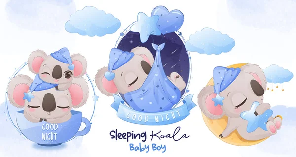 Niedliche Schlafende Koala Illustration Für Baby Junge — Stockvektor