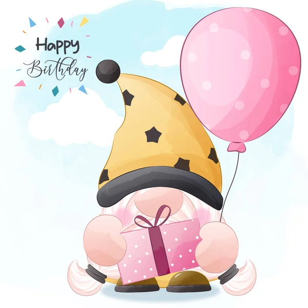 Cute Birthday Gnome Illustration — 스톡 벡터