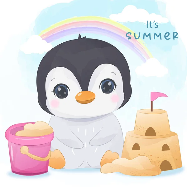 Cute Summer Penguin Illustration — Stockový vektor