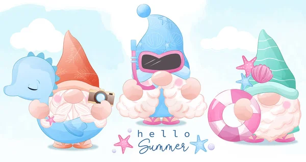 Cute Summer Gnomes Illustration — Stockový vektor