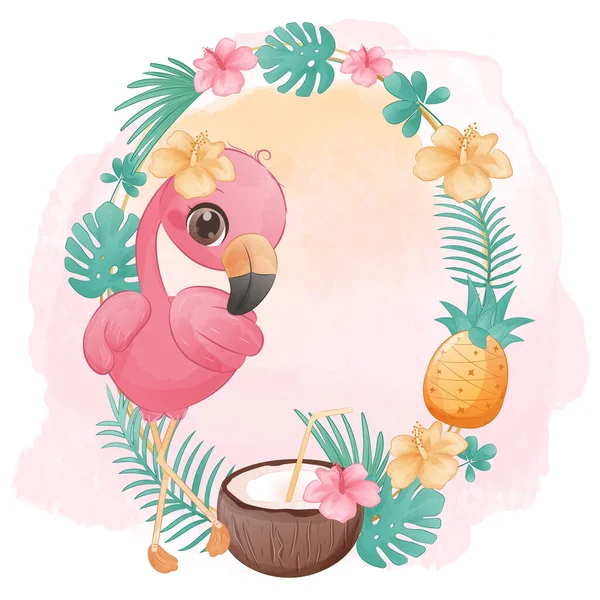 Adorable Petite Illustration Flamant Rose — Image vectorielle