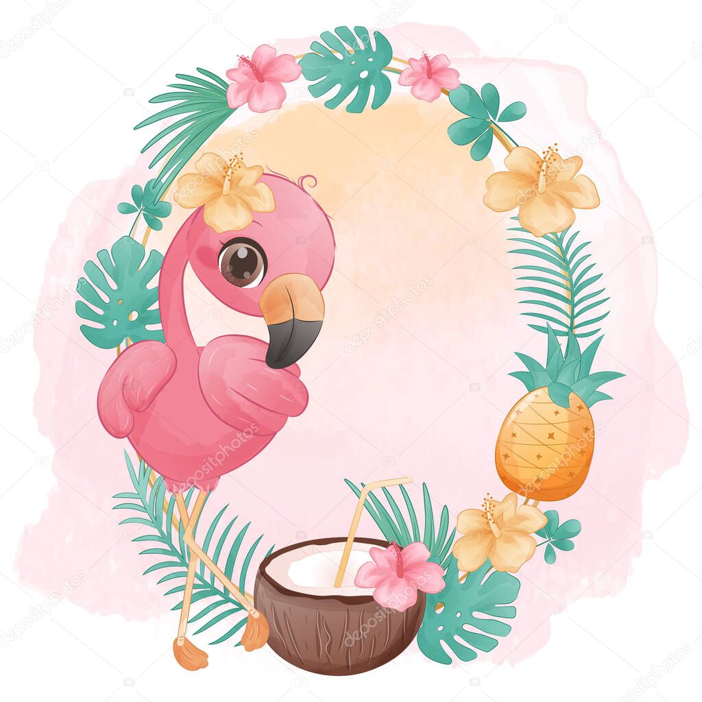 Adorable Little Flamingo Illustration