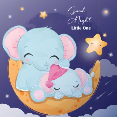 Starry Night Elephant in Watercolor Illustration