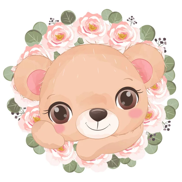 Cute Baby Bear Flowers — Image vectorielle