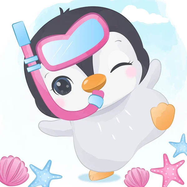 Cute Summer Penguin Illustration — 图库矢量图片