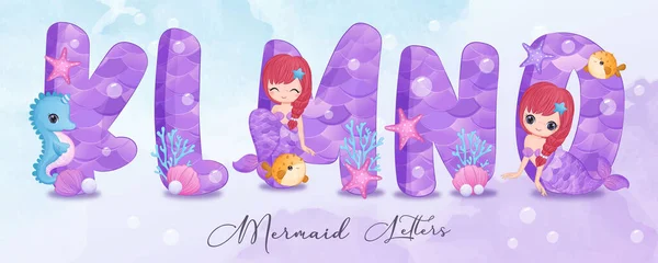 Cute Mermaid Alphabets Part Iii — Wektor stockowy