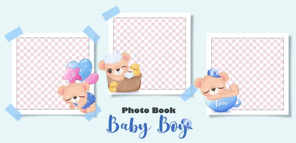 Baby Bear Baby Boy Photo Book — Vettoriale Stock