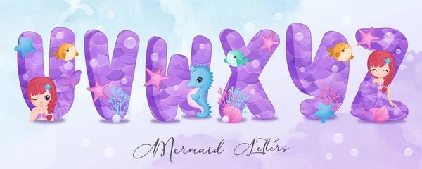 Cute Mermaid Alphabets Part — ストックベクタ