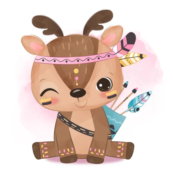 Tribal Series Cute Baby Reindeer — Vetor de Stock