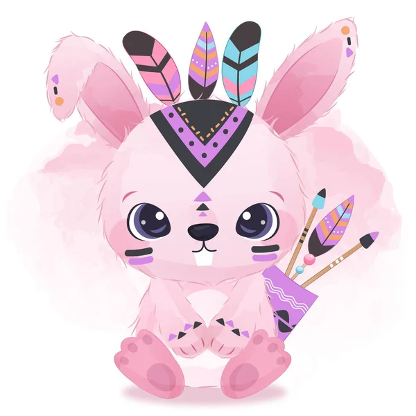 Tribal Series Cute Pink Bunny — Vetor de Stock