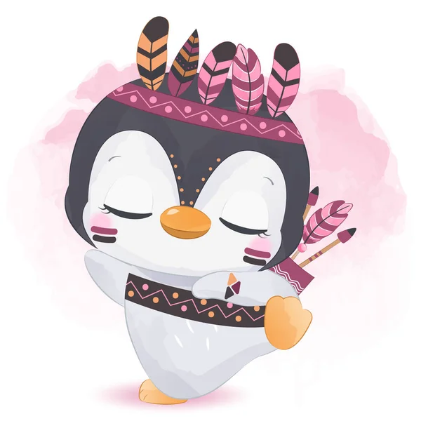 Tribal Series Cute Little Penguin — Vetor de Stock