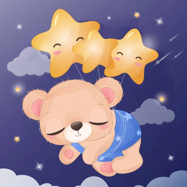 Starry Night Bear Watercolor Illustration — Image vectorielle