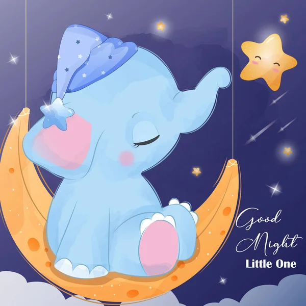 Starry Night Elephant Watercolor Illustration — Vector de stock