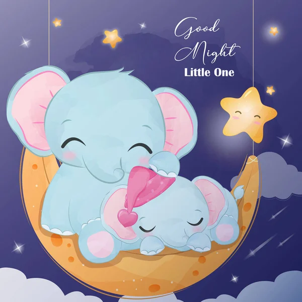 Starry Night Elephant Watercolor Illustration — Vector de stock