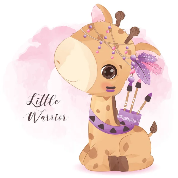 Tribal Series Little Giraffe Illustration — Stok Vektör