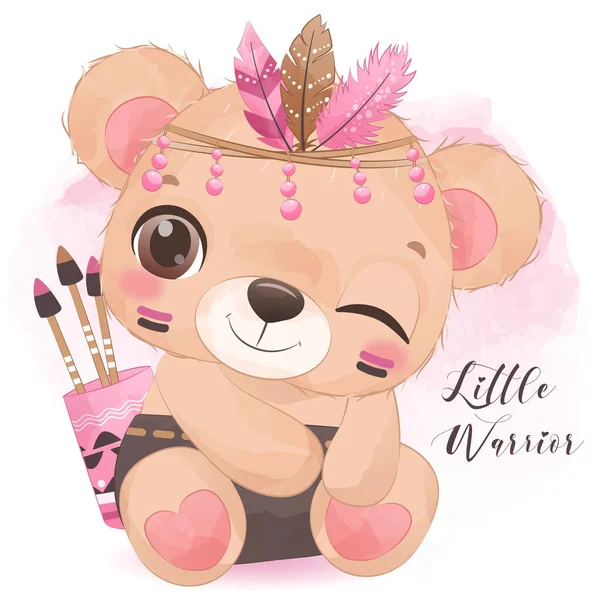 Tribal Series Baby Bear Illustration — Vetor de Stock