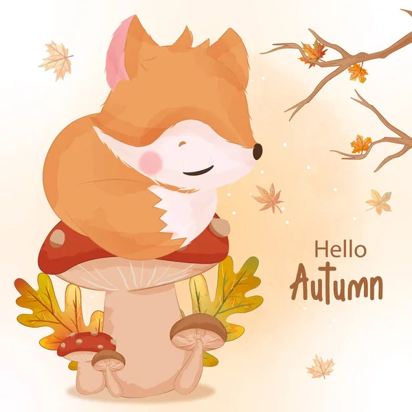 Autumn Series Little Fox Illustration — Wektor stockowy