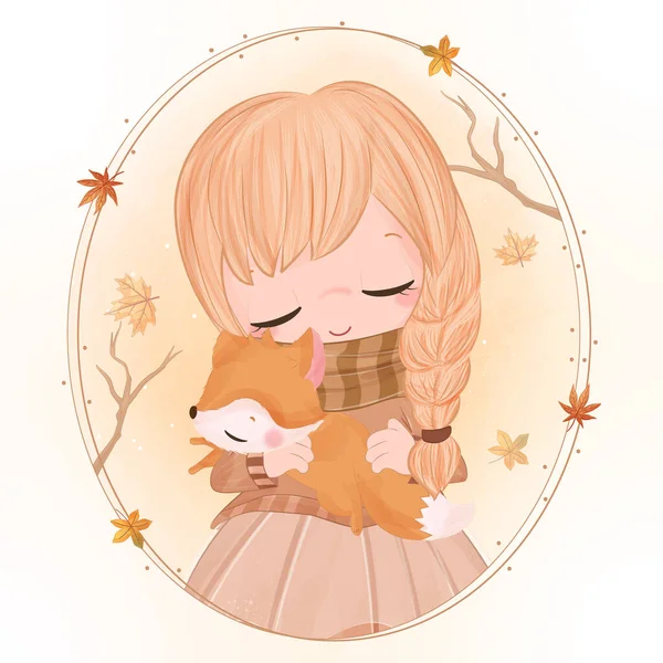 Autumn Series Little Girl Illustration — Wektor stockowy