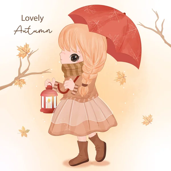 Autumn Series Little Girl Illustration — стоковый вектор